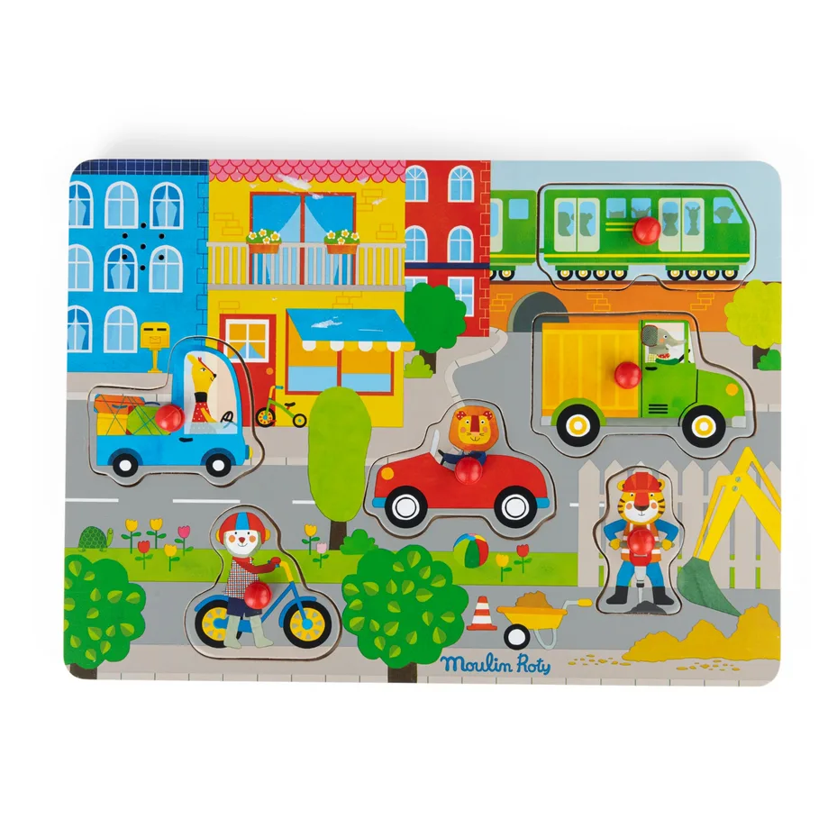 Les Popipop Puzzle sonore Ville en bois - Les Popipop Puzzle sonoro in legno Città