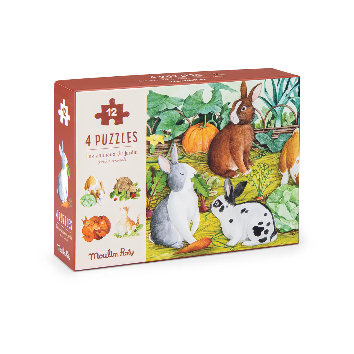 Le Jardin du Mulin-4 mini  puzzle, Gli animali del giardino (4x12 pezzi)