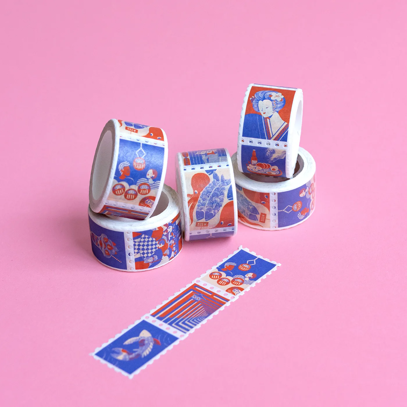 Washi tape Stamp - Japan (Red and blue)