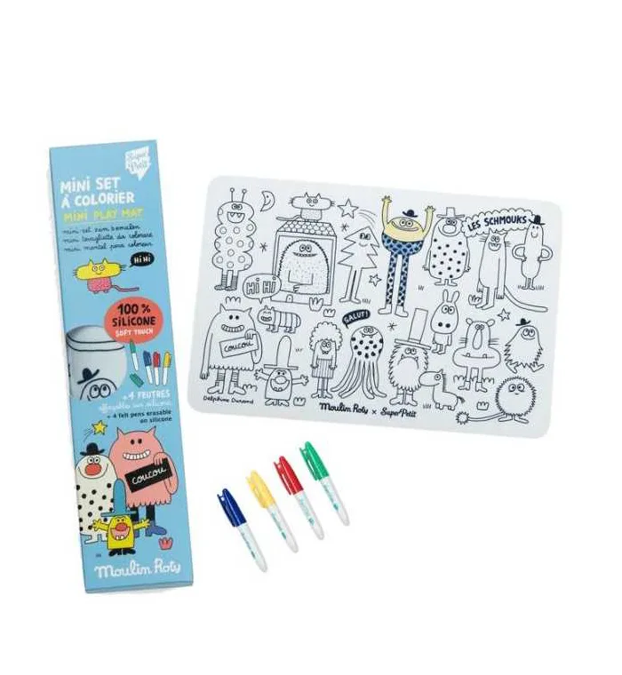 Les Schmouks Set en silicone à colorier -Les Schmouks Mini Tovaglietta in silicone da colorare