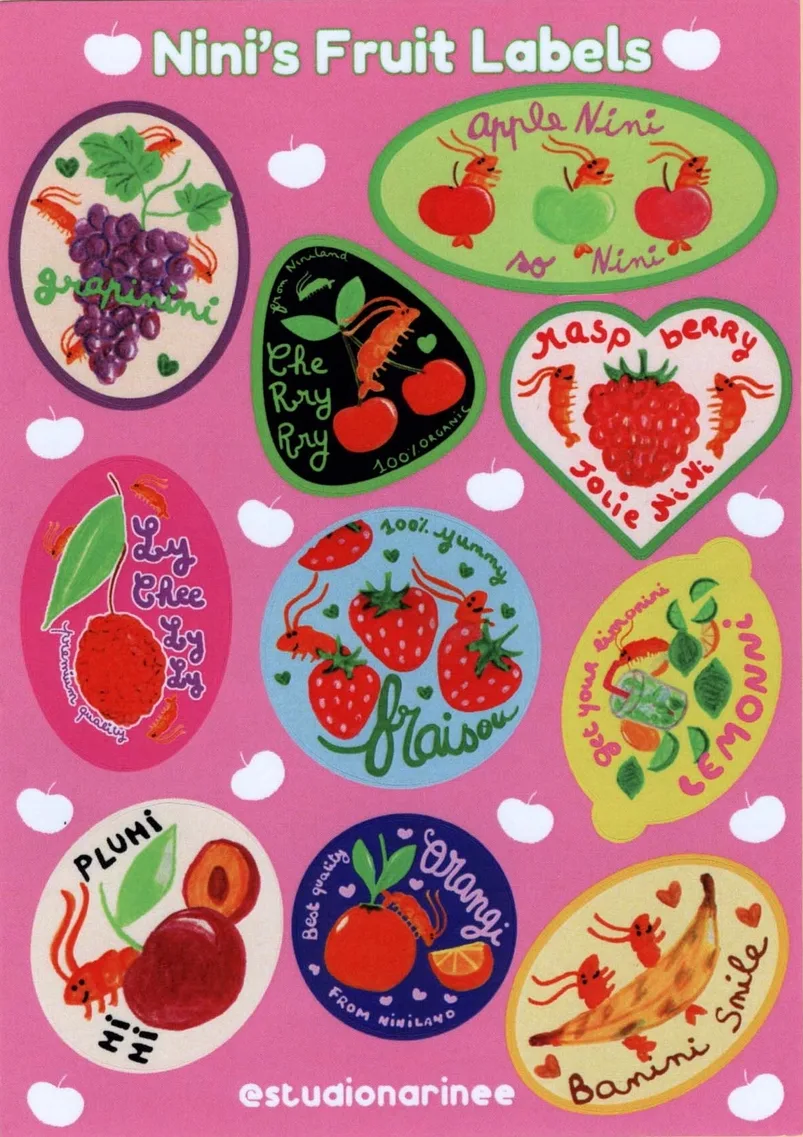Foglio di adesivi A6 - Etichette di frutta